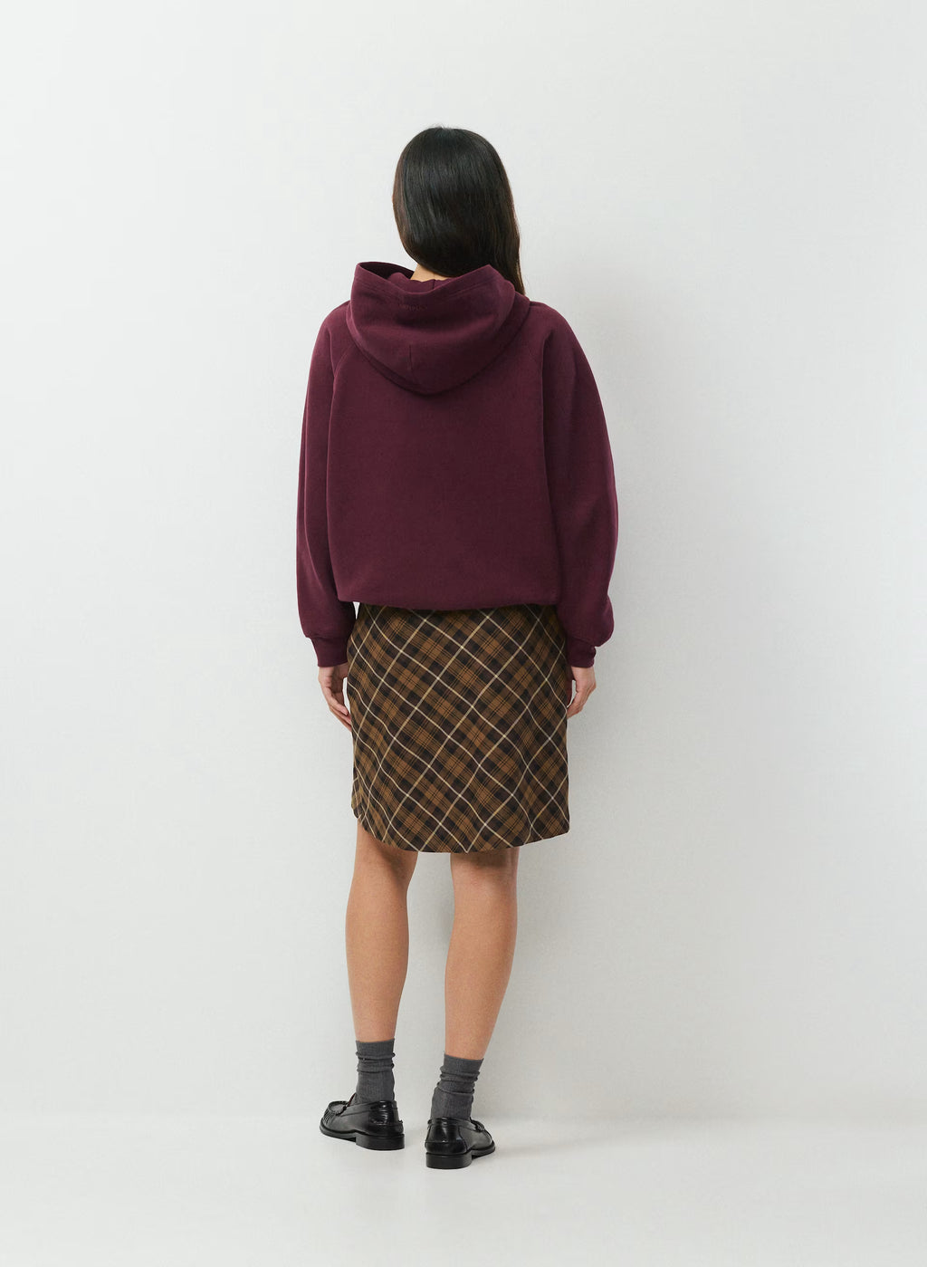 Low-Rise Knee-Length Twill Skirt - Navy Plaid