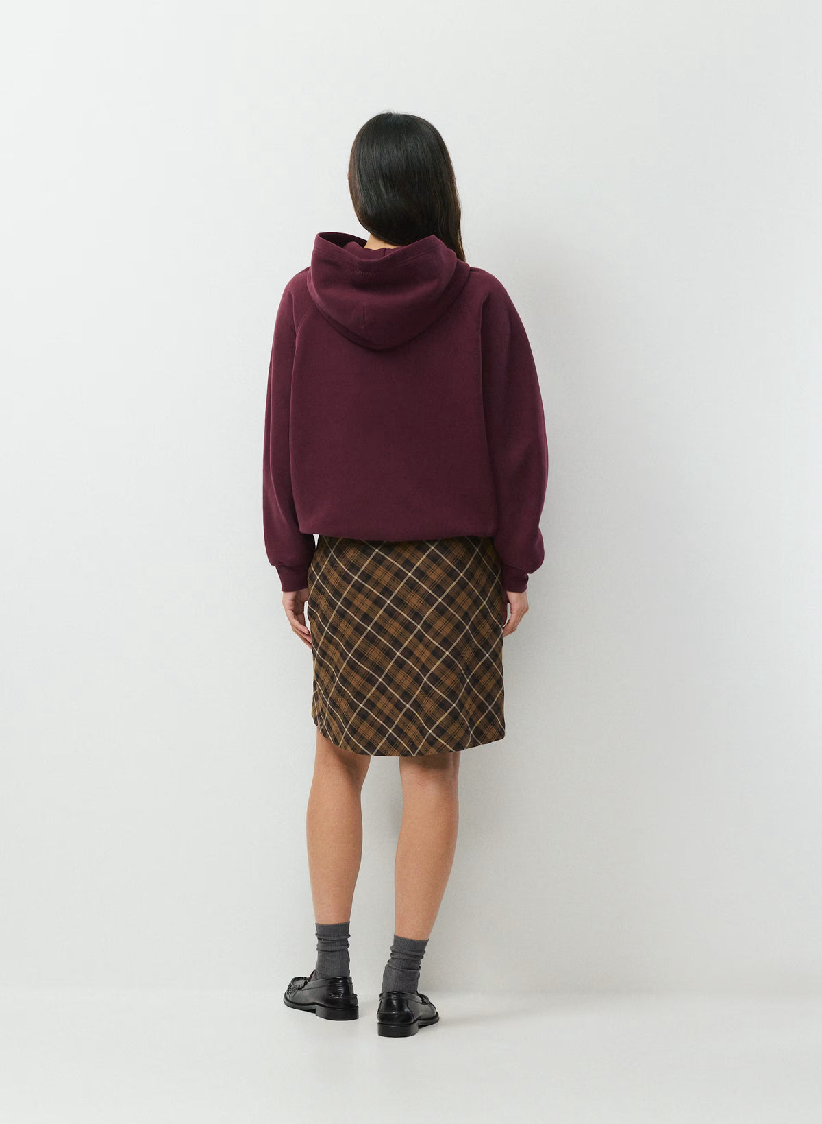 Low-Rise Knee-Length Twill Skirt - Navy Plaid