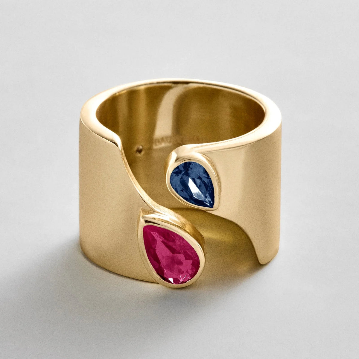 Personalized Two-Stone Open Band Ring - Gold