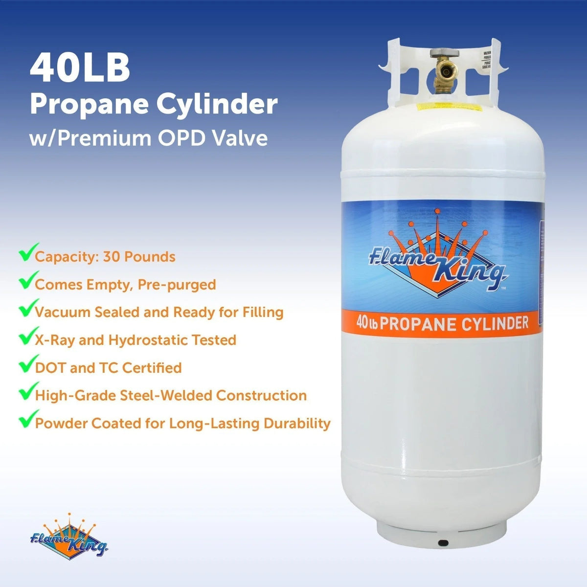 Flame King Steel Propane Tank 40 LB With OPD Valve