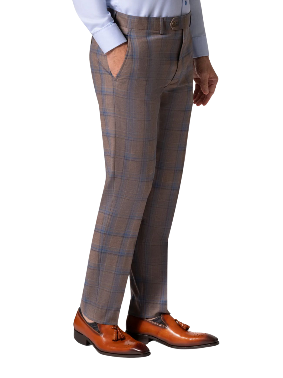 Men's Brown Plaid Modern Fit Wool 2-Piece Suit