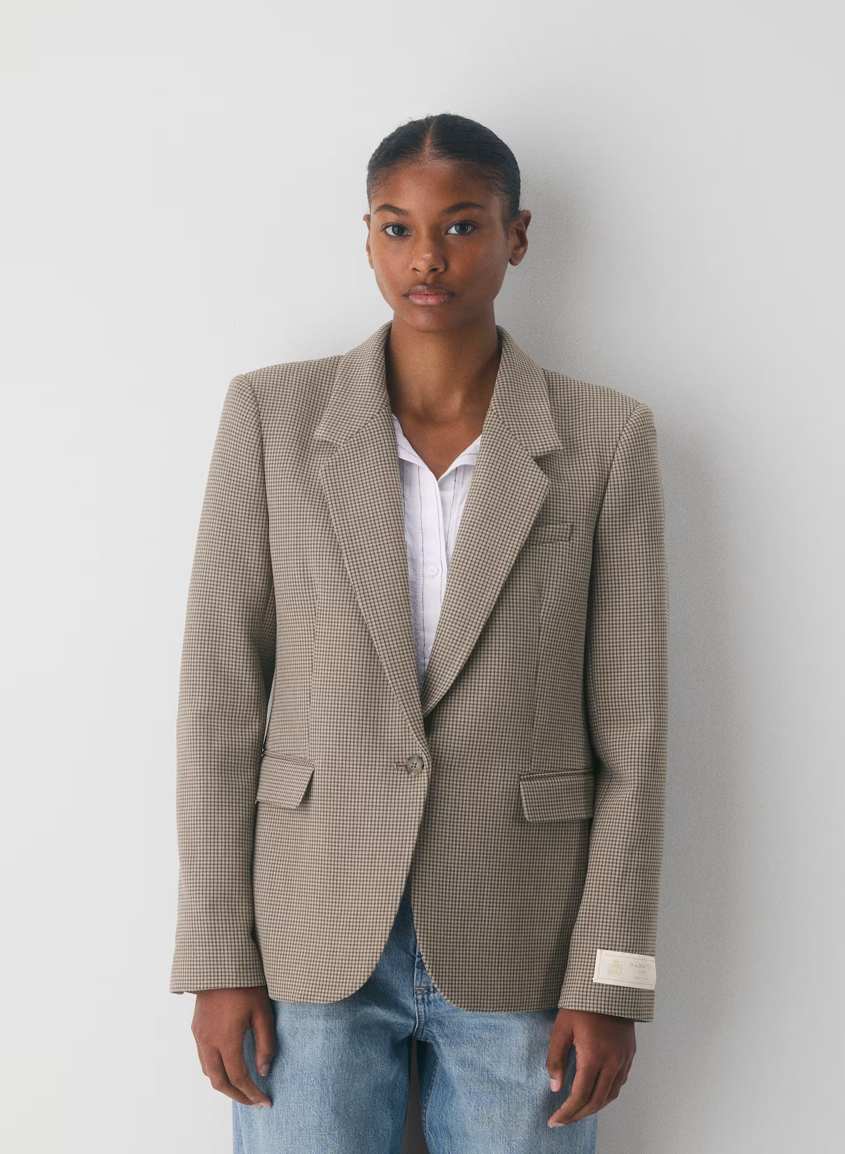 Single-Breasted Stretch Blazer - Check
