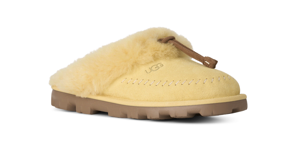 Women's Suede Sheepskin Lined Slippers - Mustard