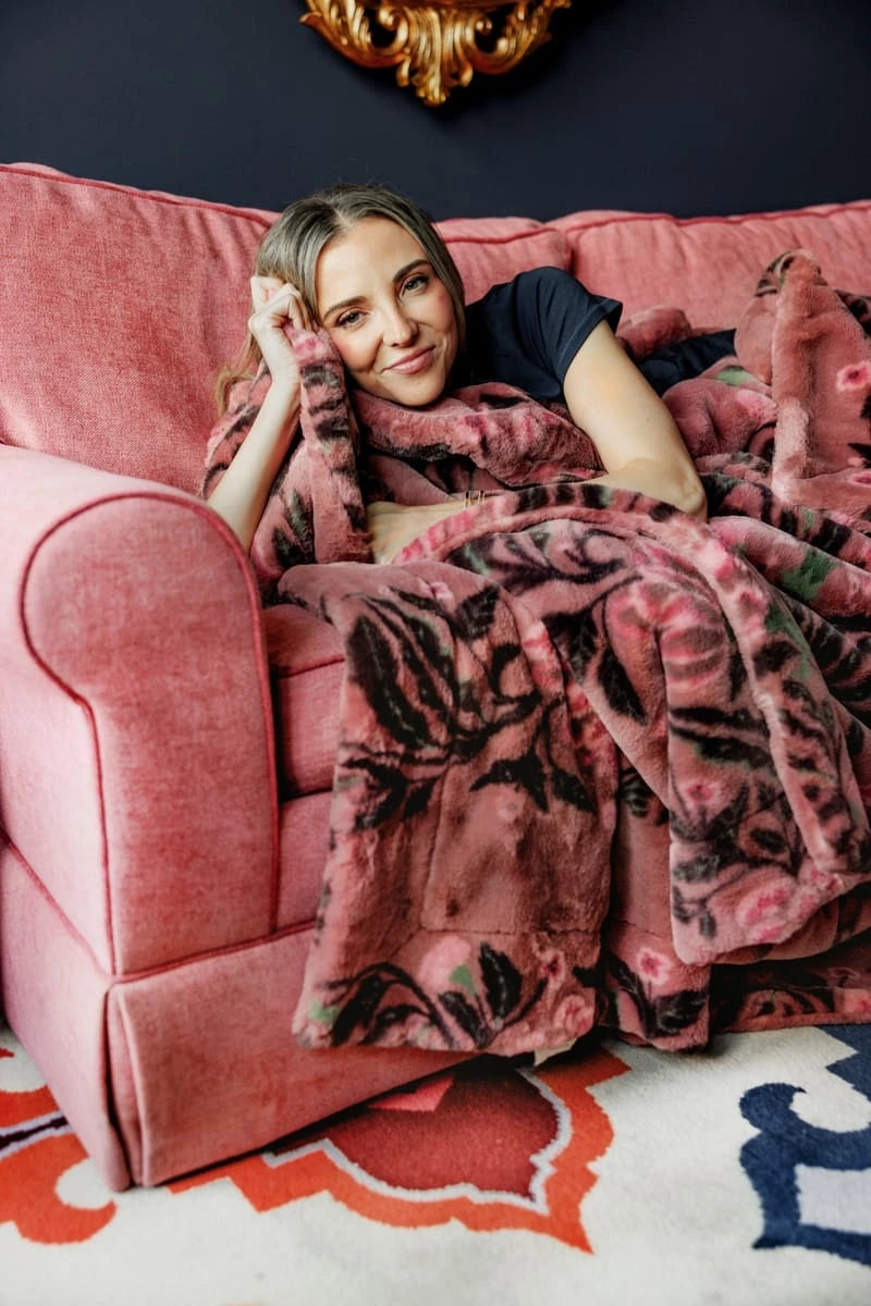 Plush Blanket - Dusty Rose Botanical
