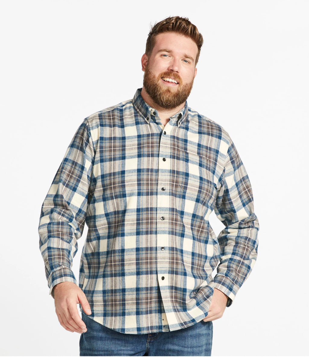 Men's Cotton Flannel Button-Down Shirt - Grey Plaid