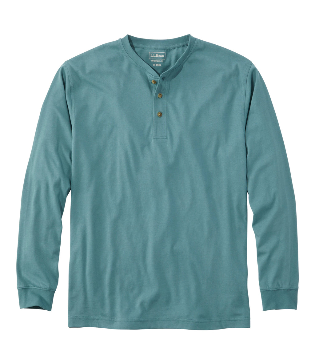 Men's Long-Sleeve Cotton Henley Shirt - Blue