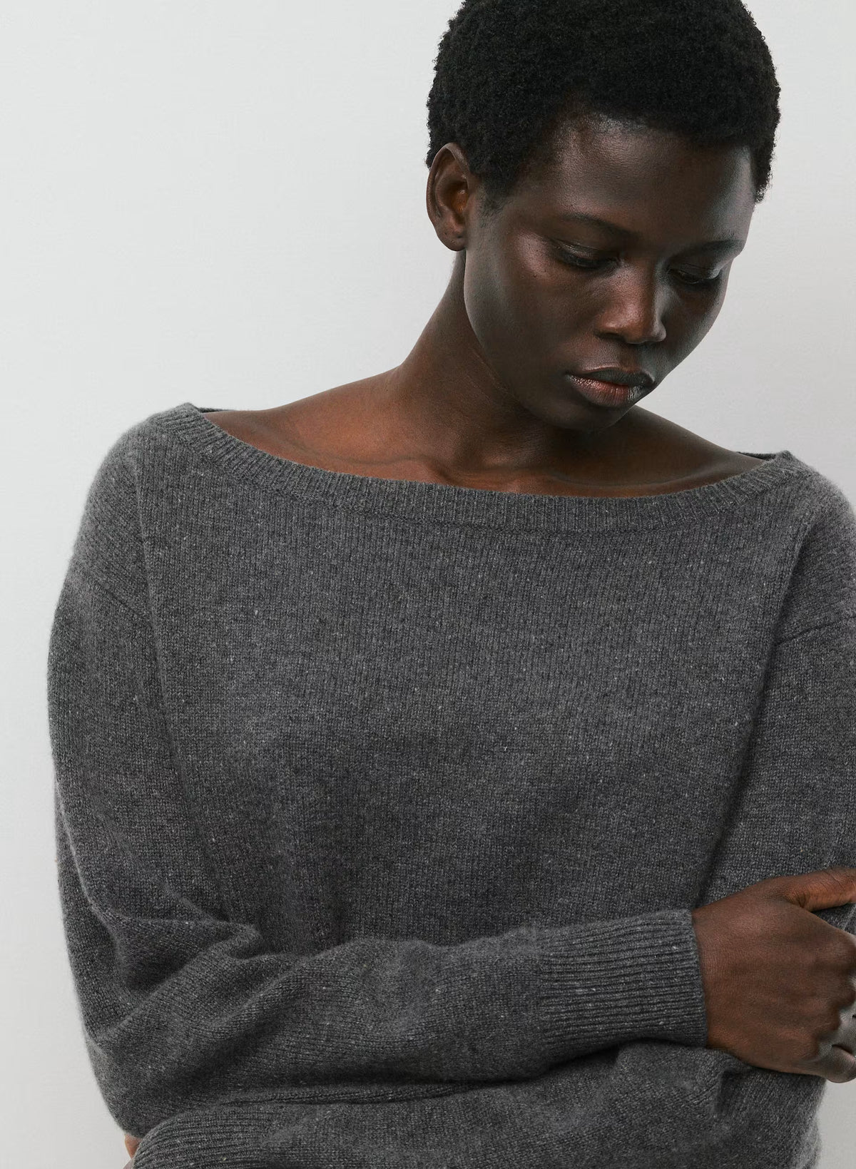 Cashmere Boatneck Sweater - Heather Gray