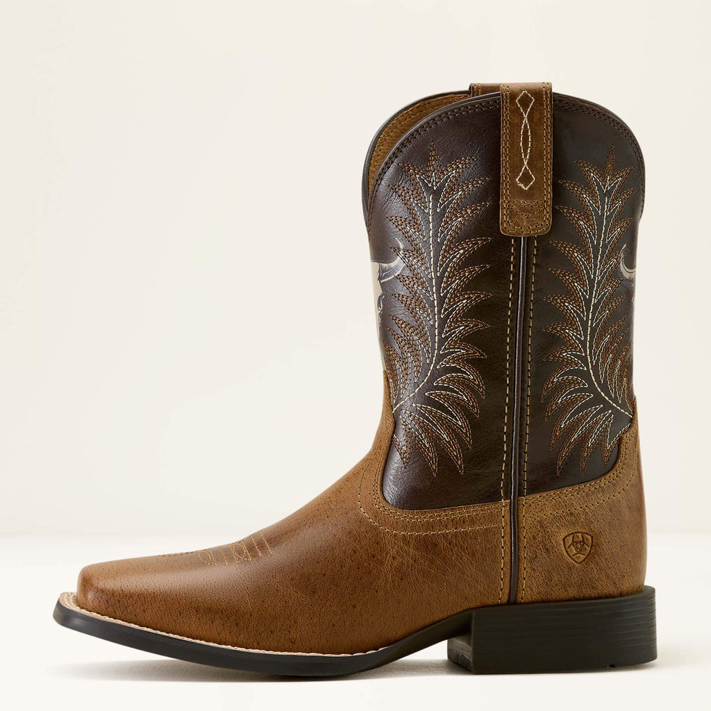 Kids' Wide Square Toe Leather Boots - Brown