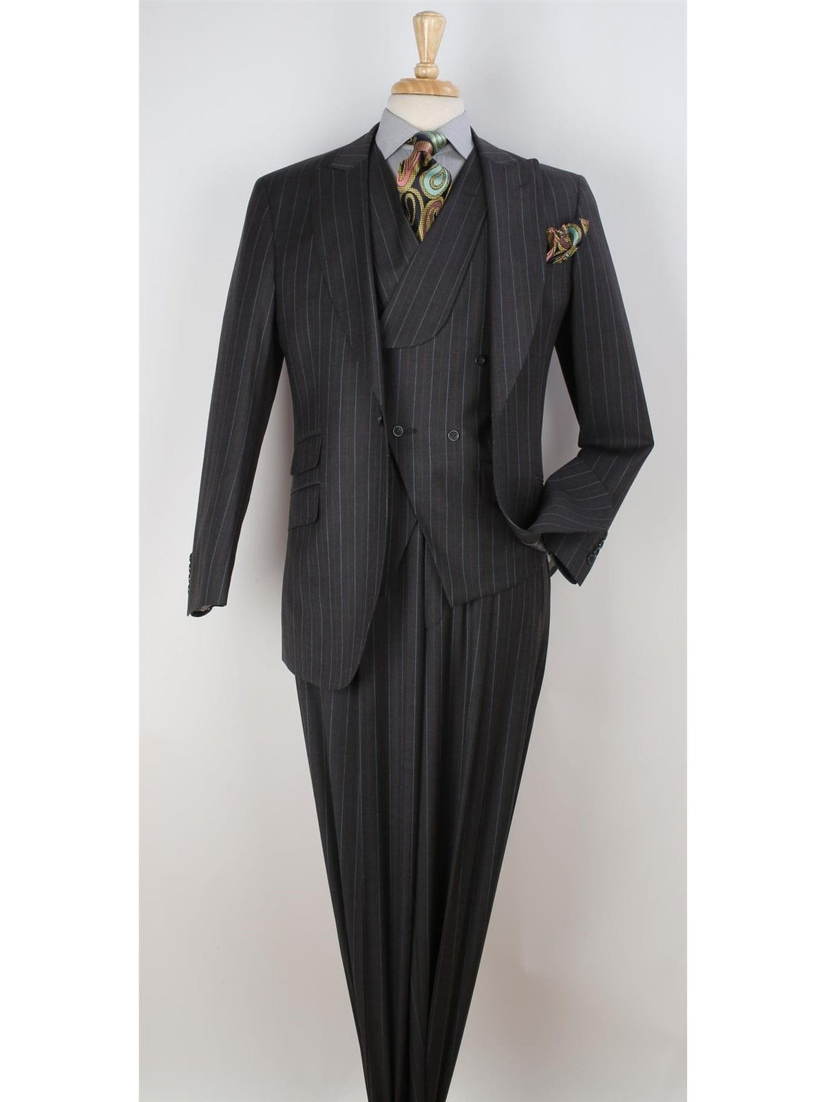 Men's Classic Fit Charcoal Gray Striped Wool 3-Piece Suit