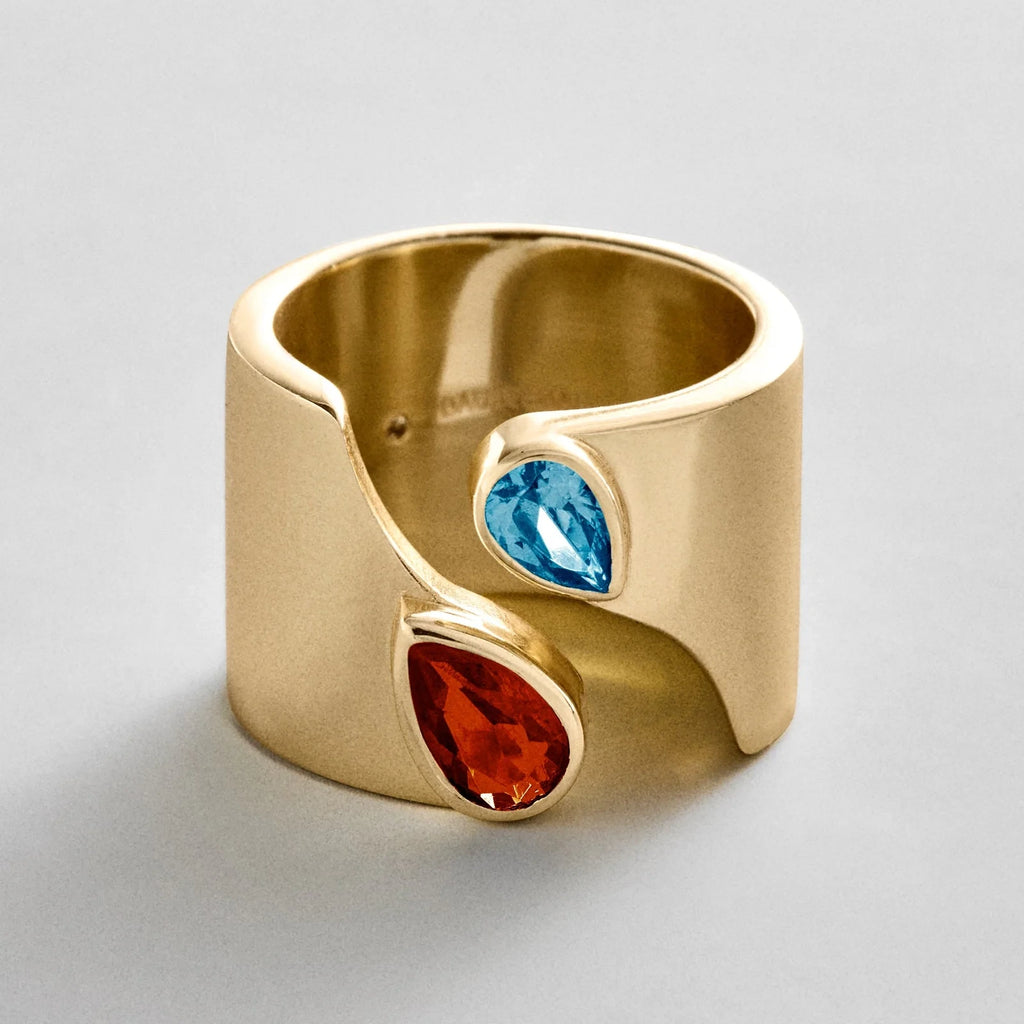 Personalized Two-Stone Open Band Ring - Gold