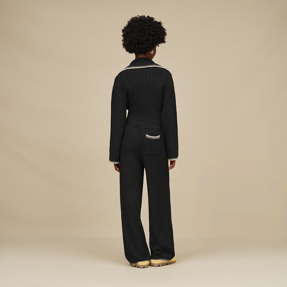 Women's Cable Knit Straight-Leg Pants - Black
