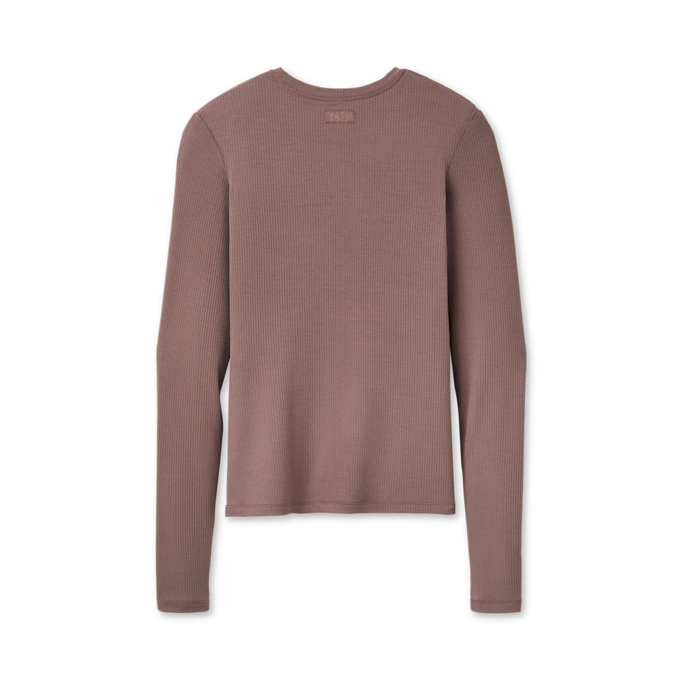 Women's Fitted Long Sleeve Rib Tee - Brown