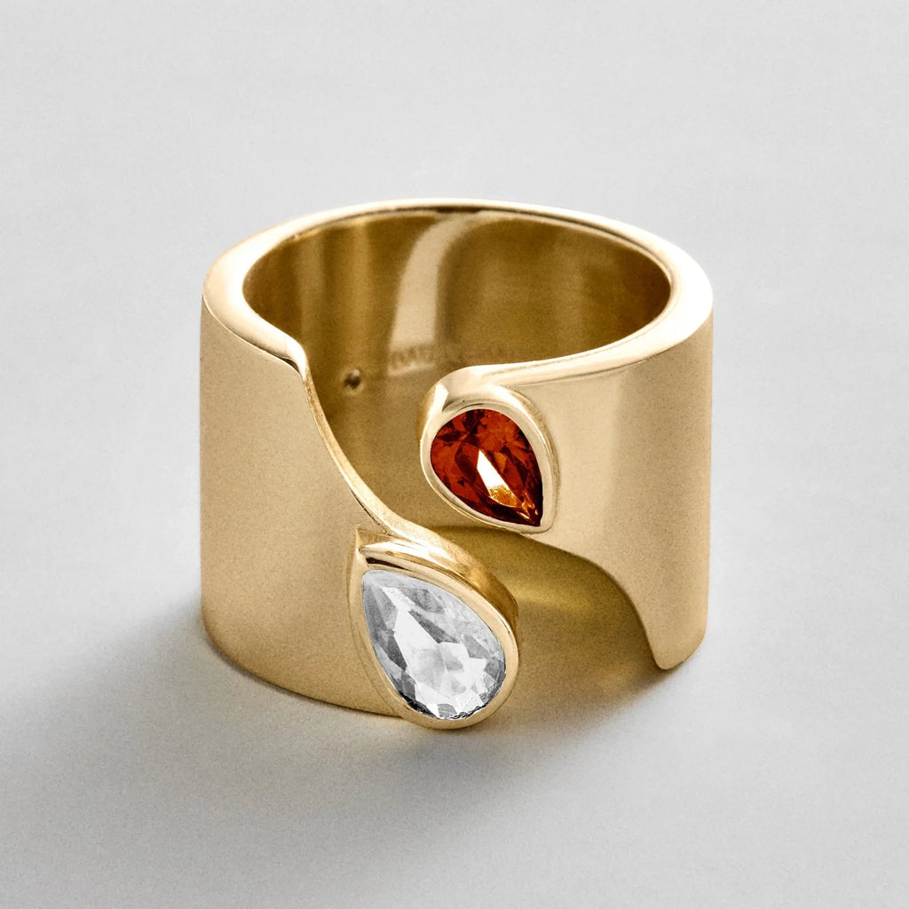 Personalized Two-Stone Open Band Ring - Gold