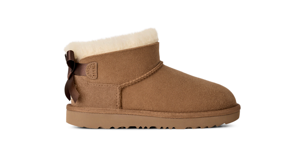 Kids' Short Sheepskin Bow Boot - Burgundy