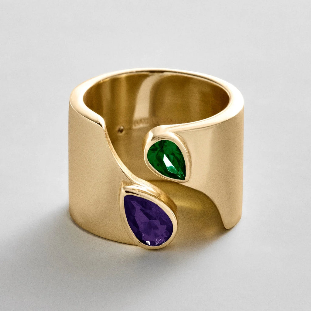 Personalized Two-Stone Open Band Ring - Gold