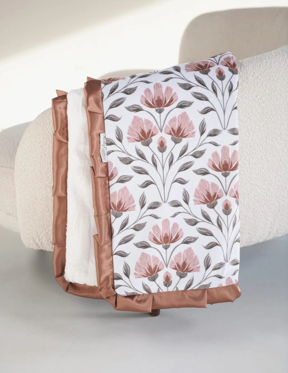 Plush Satin Ruffle Blanket - Floral