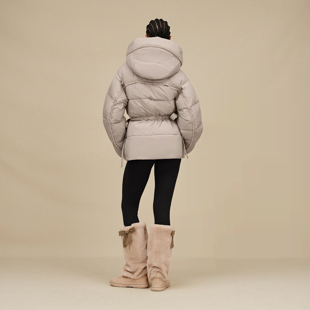 Women's Hooded Cinched Puffer Jacket - Oyster