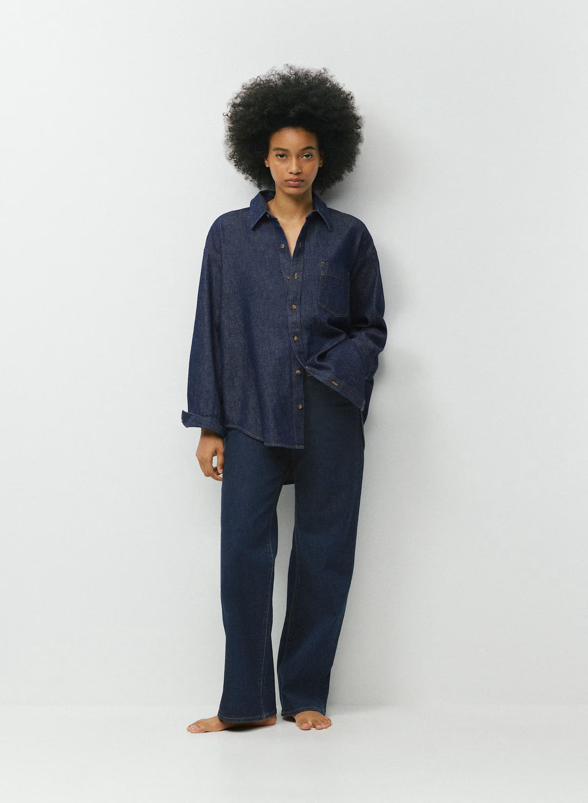 Oversized Hemp Blend Denim Shirt - Indigo