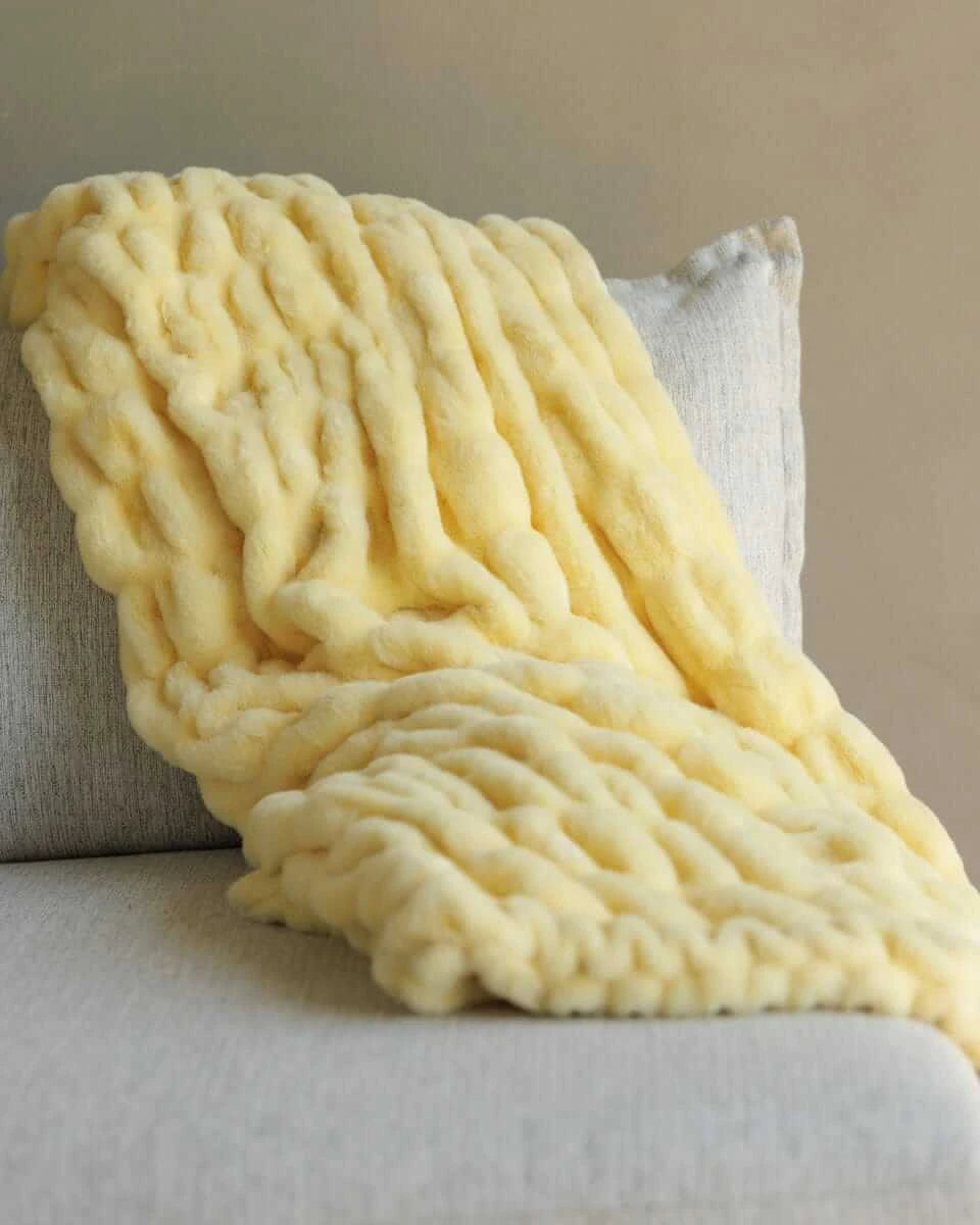 Stretch Faux Fur Baby Blanket - Butter Yellow