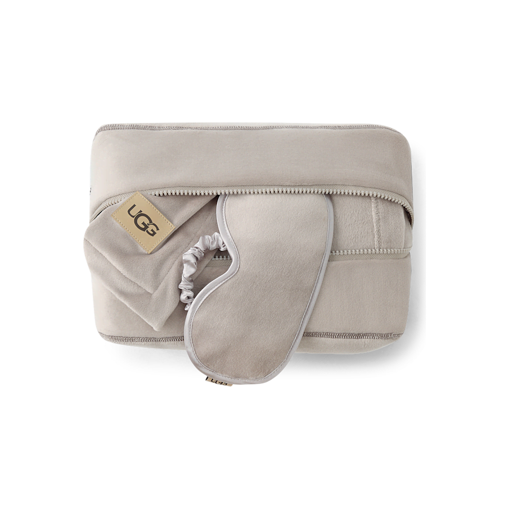 Velour Travel Blanket and Eye Mask Set - Oyster