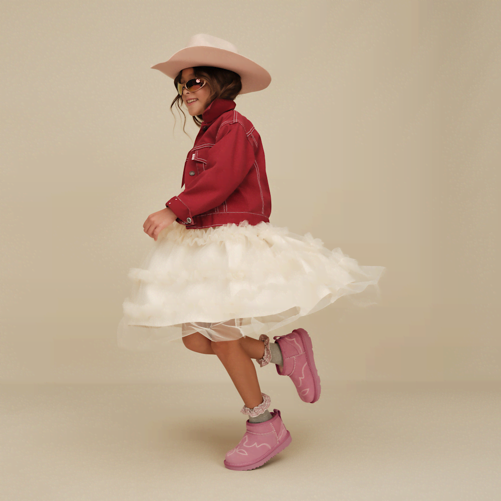 Kids' Suede Western-Inspired Short Boots - Chestnut