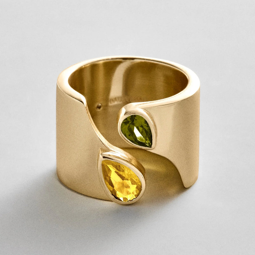 Personalized Two-Stone Open Band Ring - Gold