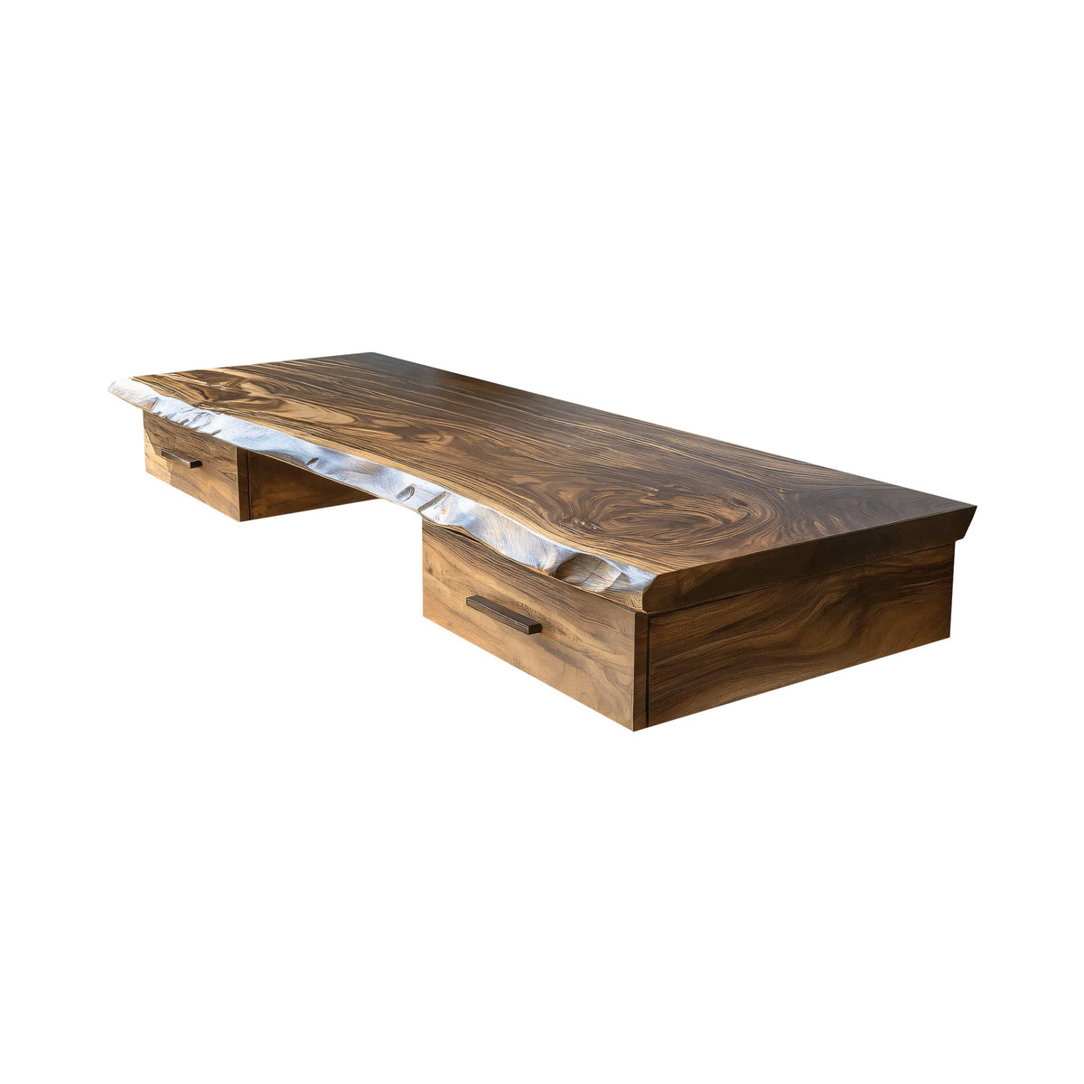 Live Edge Solid Wood Floating Wall Desk with Drawers in Natural Oak finish