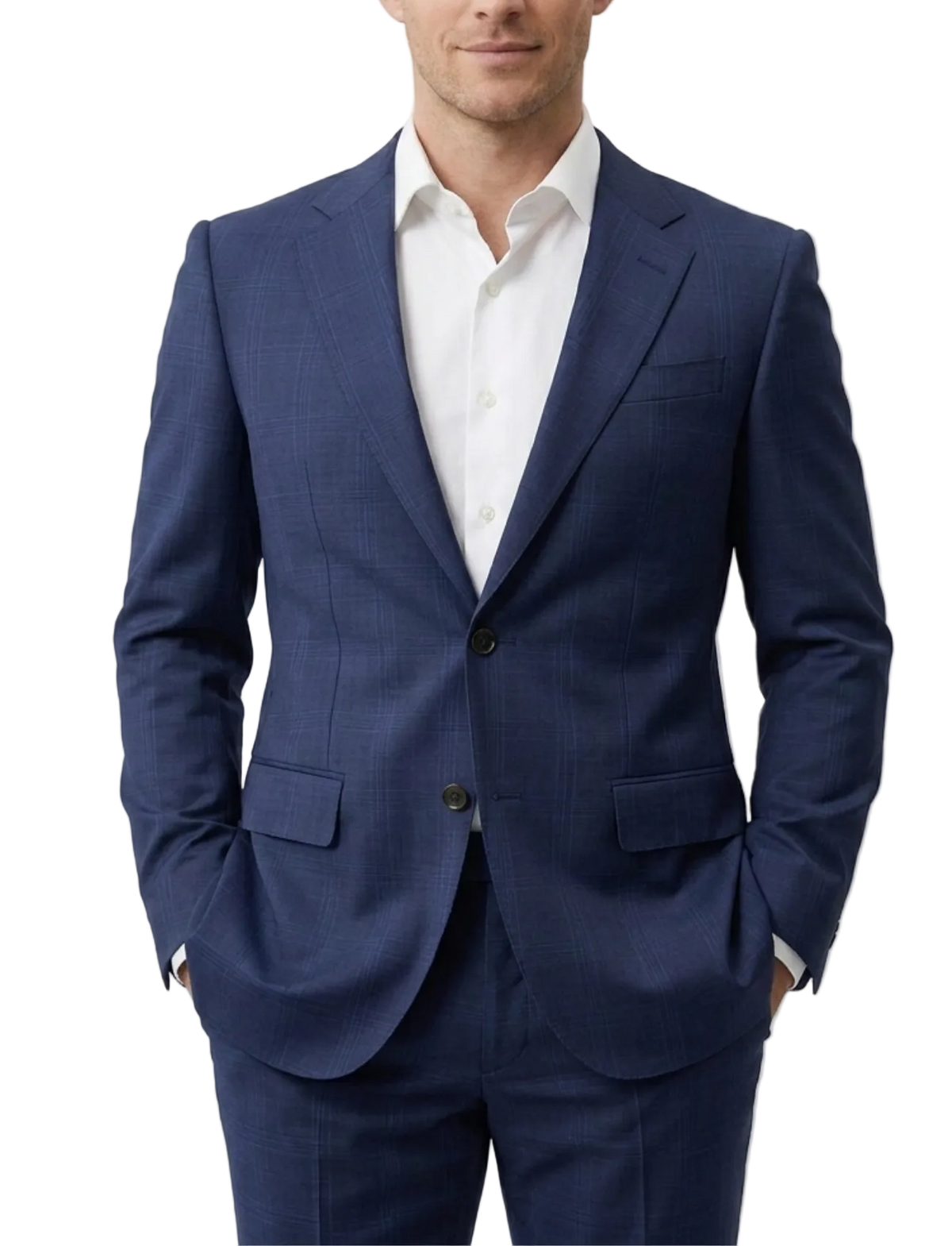 Men's Navy Windowpane Classic Fit Half Canvassed Wool 2-Button Suit