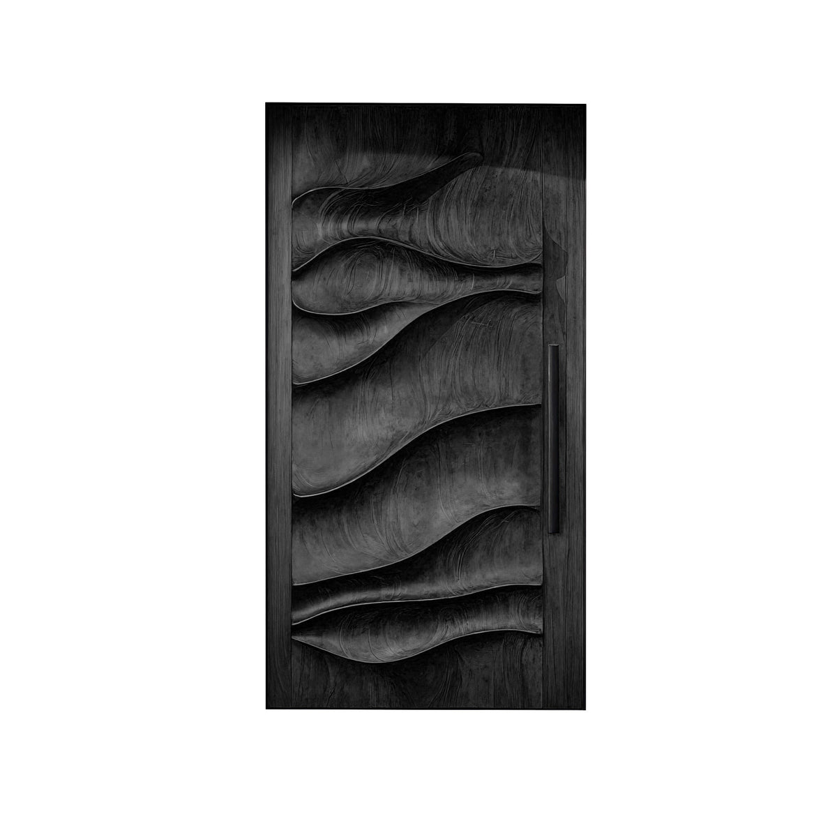 Sculpted Solid Hardwood Single Door with Wave Carving in Black finish