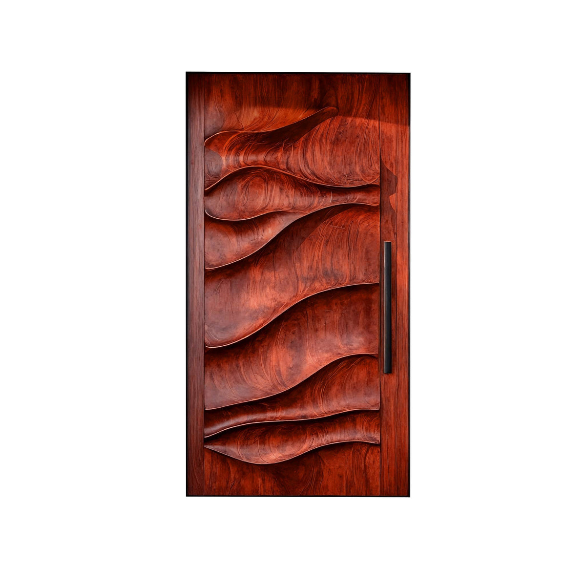 Sculpted Solid Hardwood Single Door with Wave Carving in Mahogany finish