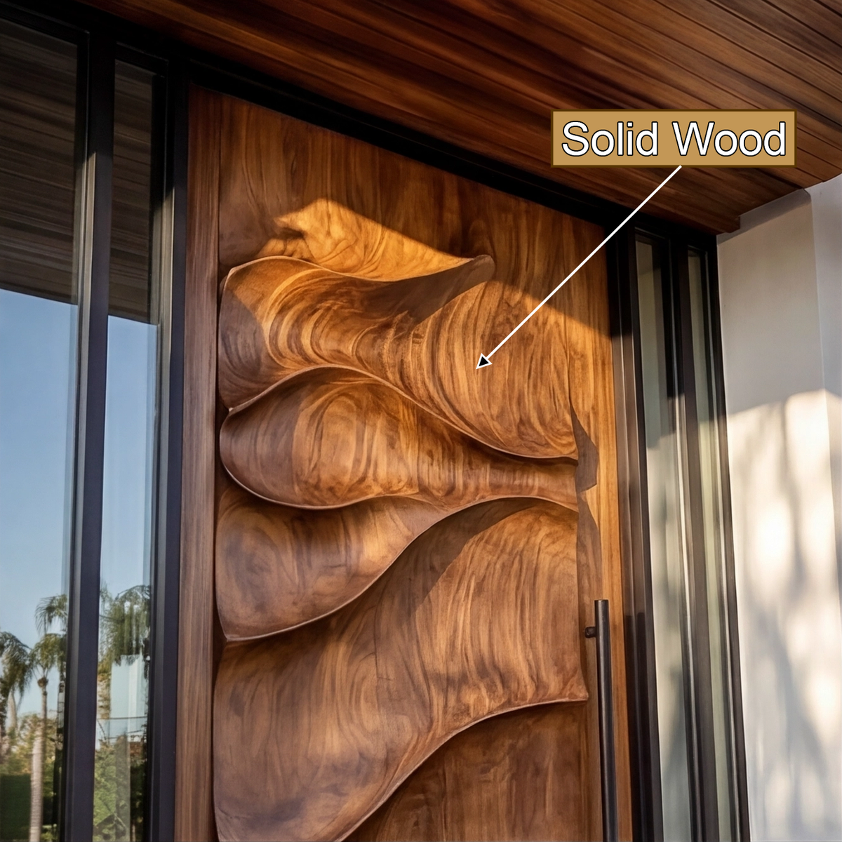 Sculpted Solid Hardwood Single Door with Wave Carving - view 3