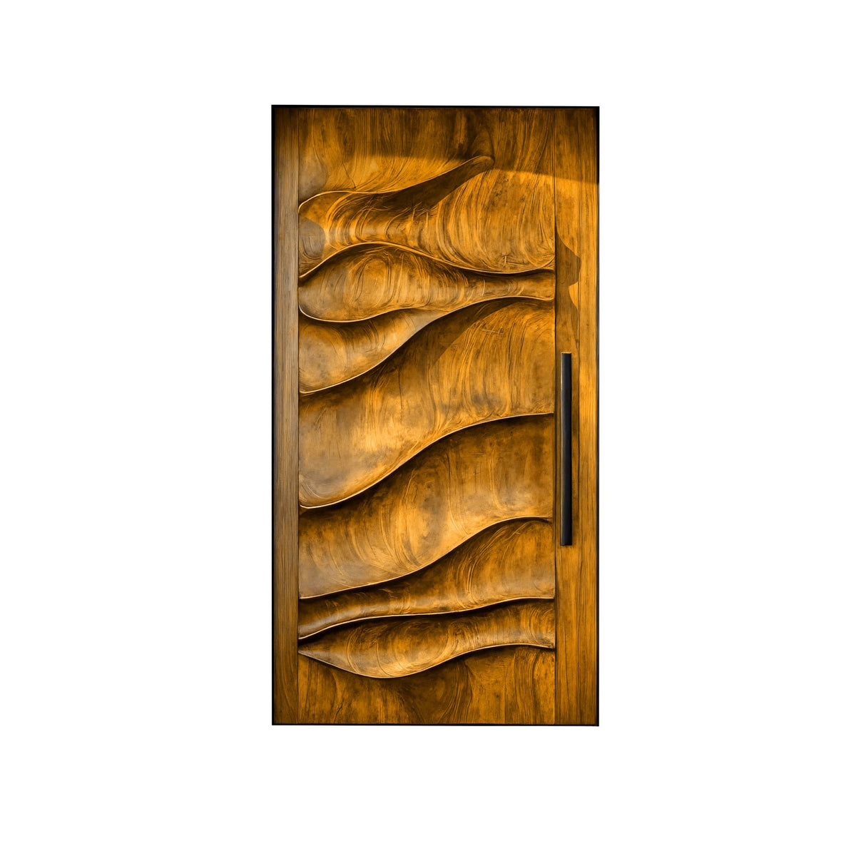 Sculpted Solid Hardwood Single Door with Wave Carving in Teak finish