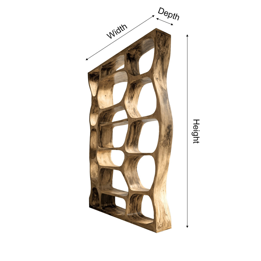 Sculpted Solid Hardwood Room Divider Bookshelf with Carved Openings - view 2