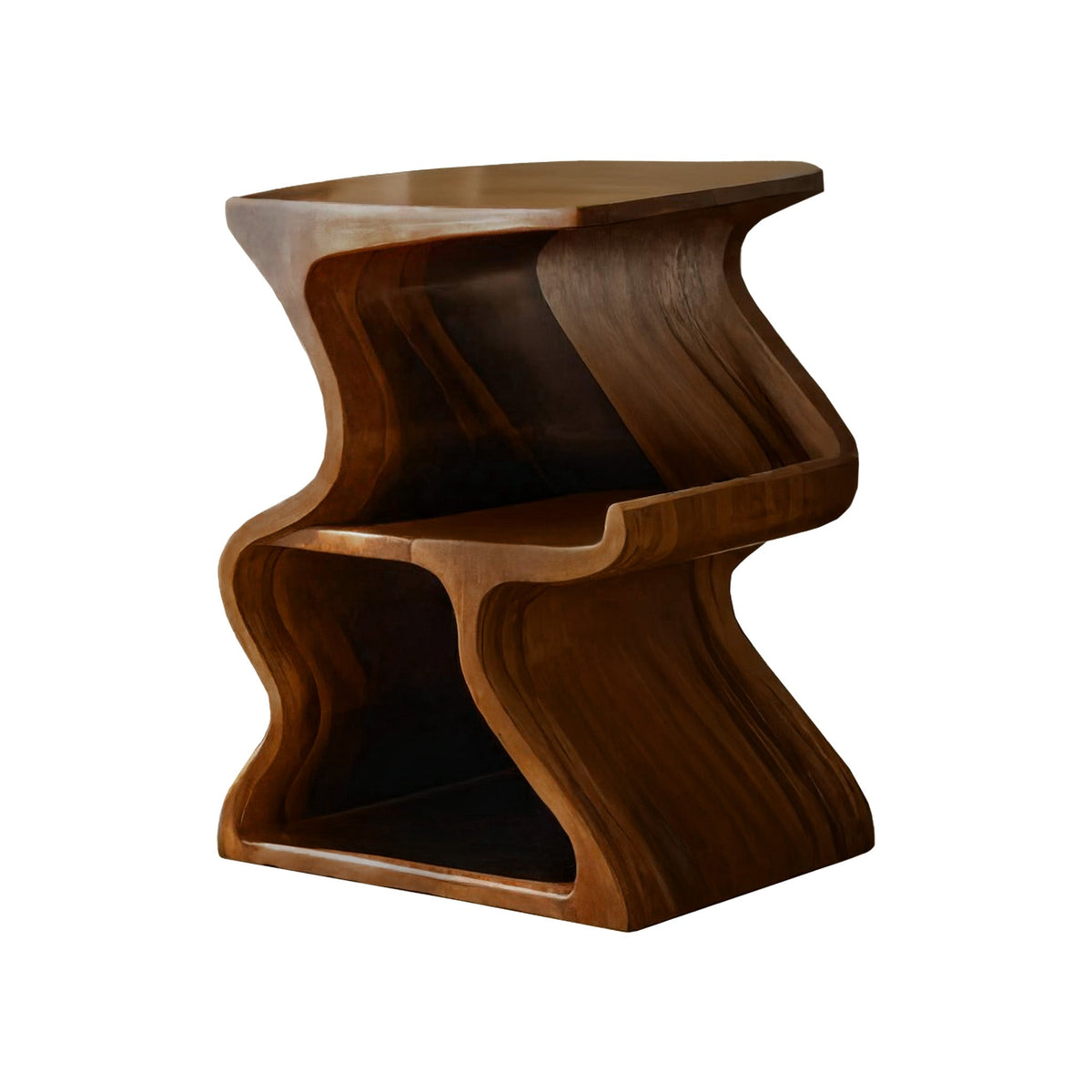 Solid Walnut Wave Record Player Stand with Vinyl Storage Tiers in Brown finish