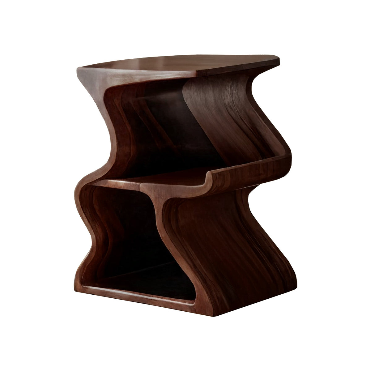 Solid Walnut Wave Record Player Stand with Vinyl Storage Tiers in Dark Walnut finish