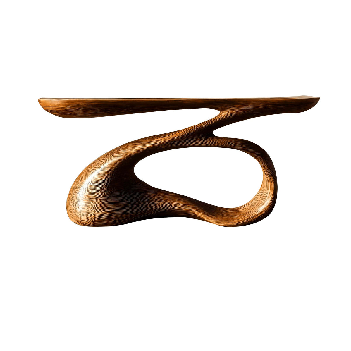 Solid Wood Console Table with Looping Sculptural Base in Brown finish