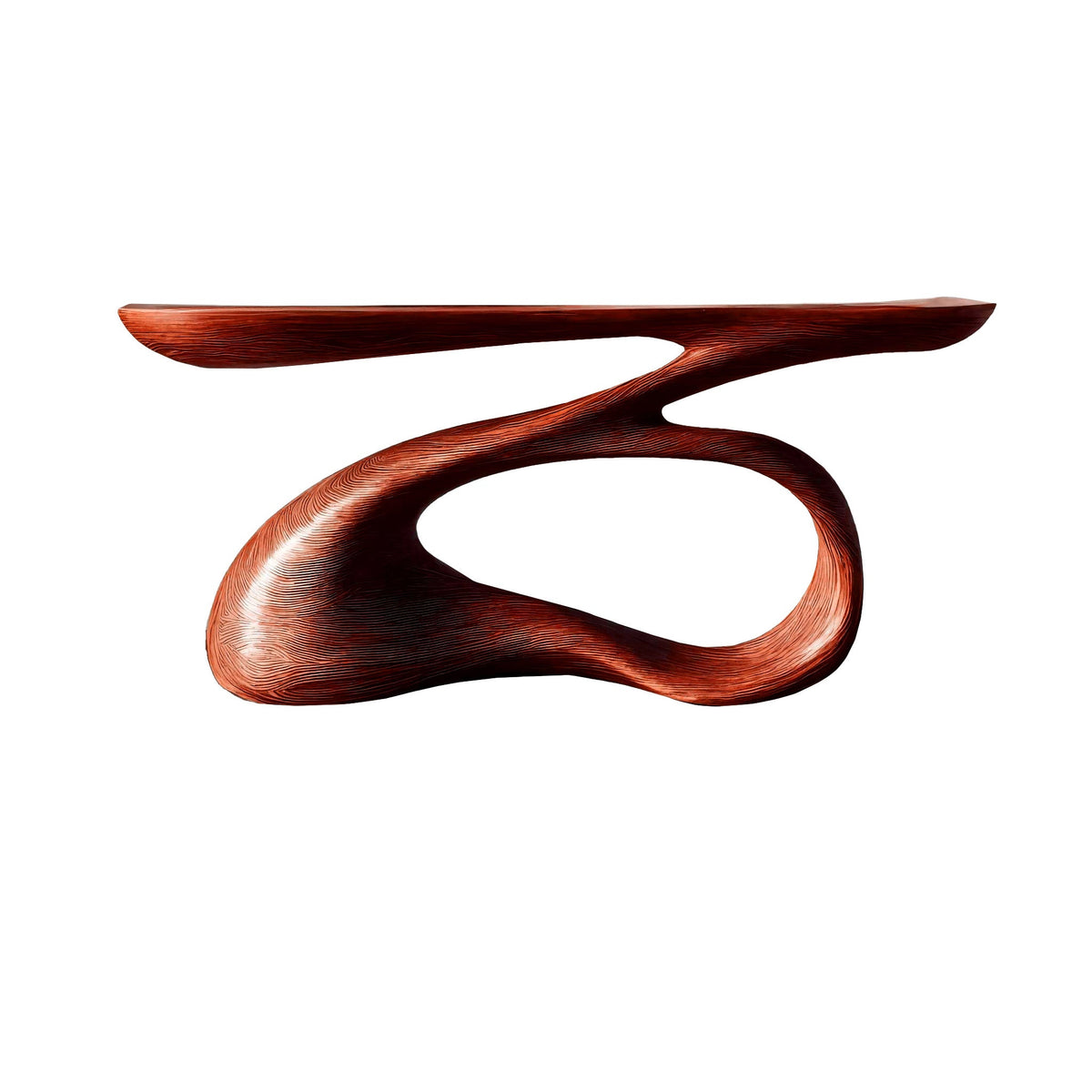 Solid Wood Console Table with Looping Sculptural Base in Mahogany finish