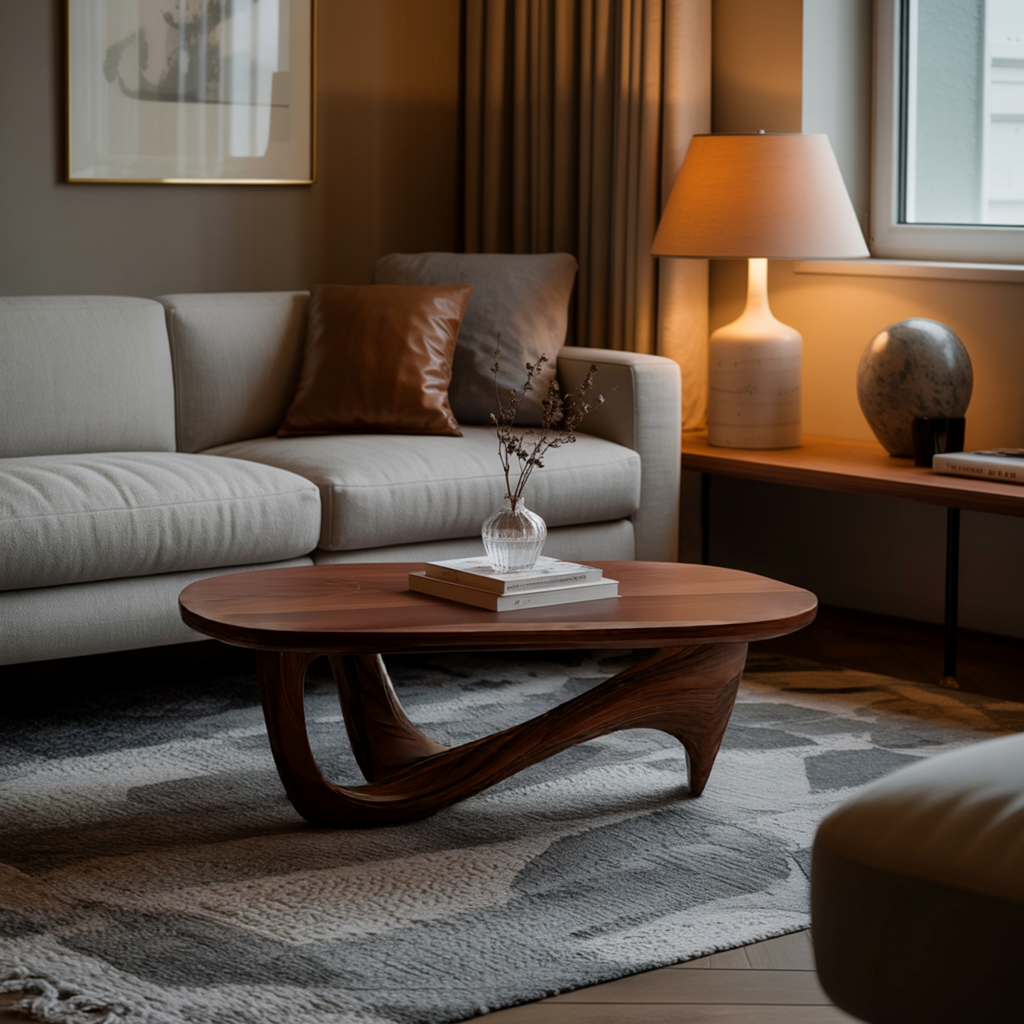 Hardwood Organic Modern Coffee Table with Rounded Top and Curved Base - view 4