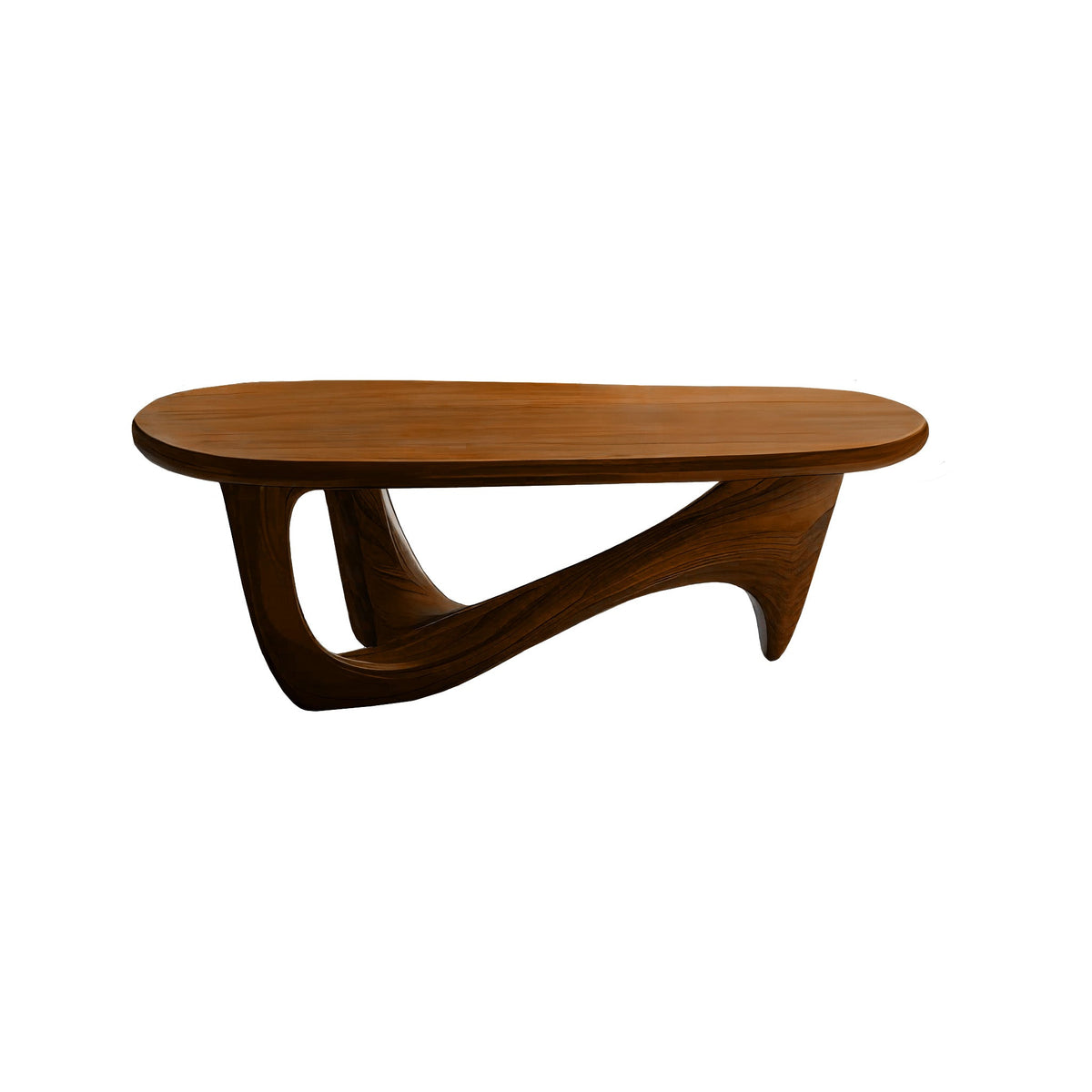Hardwood Organic Modern Coffee Table with Rounded Top and Curved Base in Brown finish