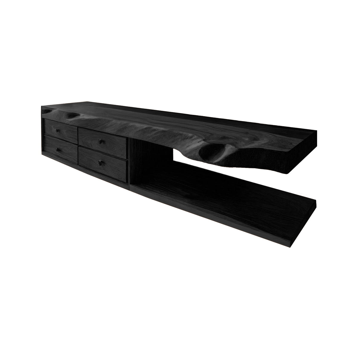 Coastal Live Edge Hardwood Floating Vanity with Drawers and Shelf in Black finish