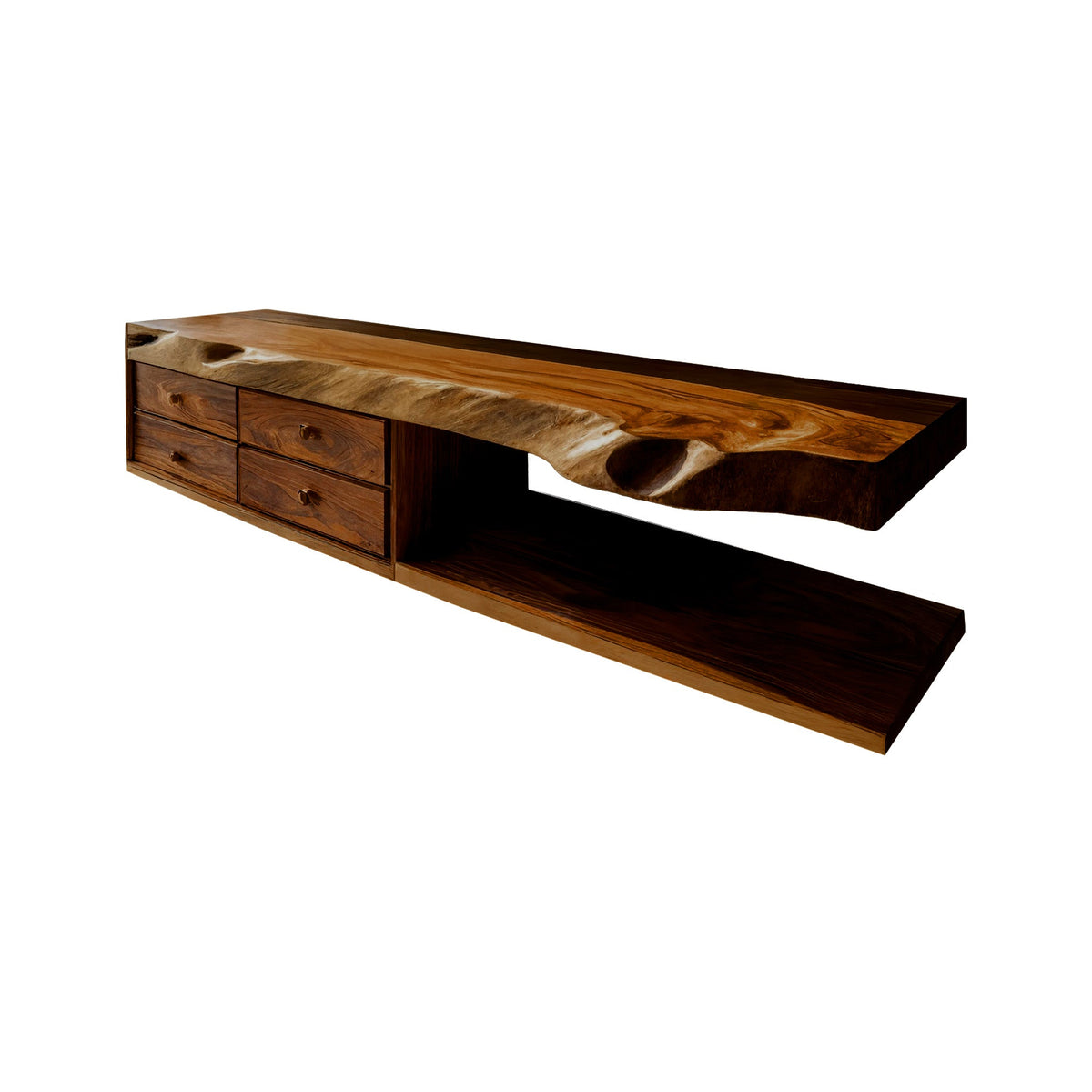 Coastal Live Edge Hardwood Floating Vanity with Drawers and Shelf in Brown finish