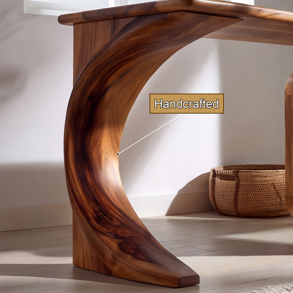 Solid Wood Waterfall Desk with Three-Drawer Pedestal - view 11