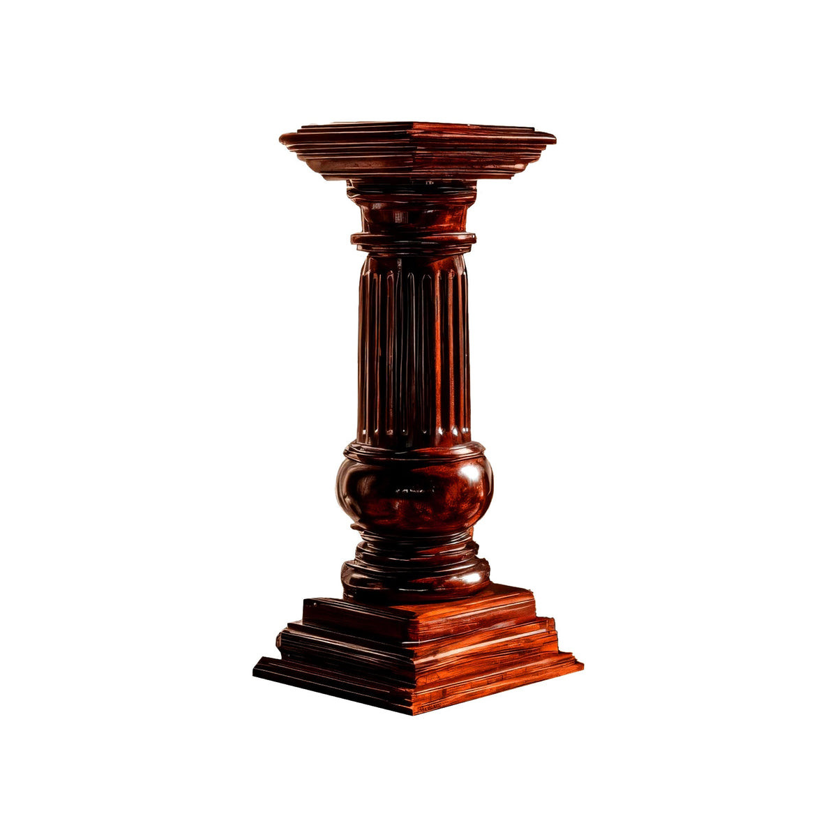 Handcrafted Solid Wood Fluted Column Pedestal Stand in Mahogany finish