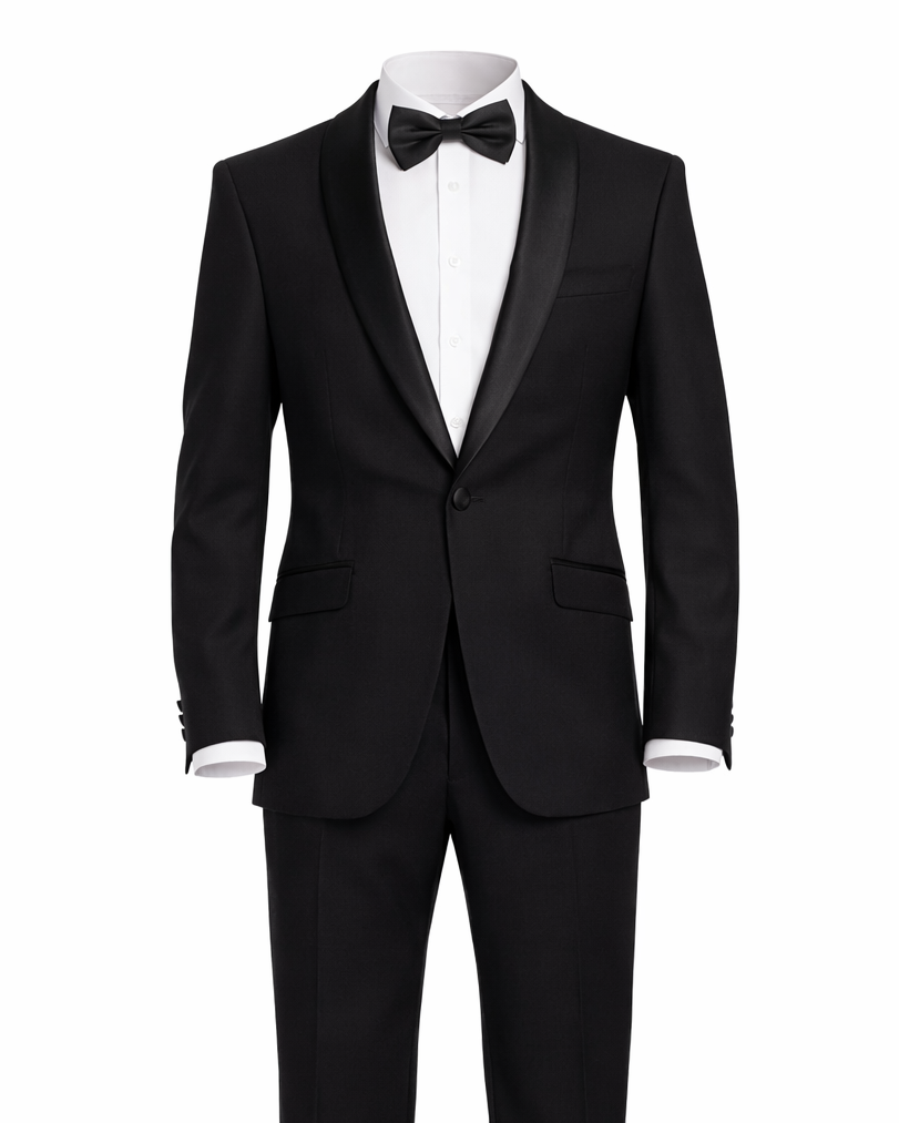 Men's Slim Fit Solid Black 1-Button Shawl Lapel Tuxedo