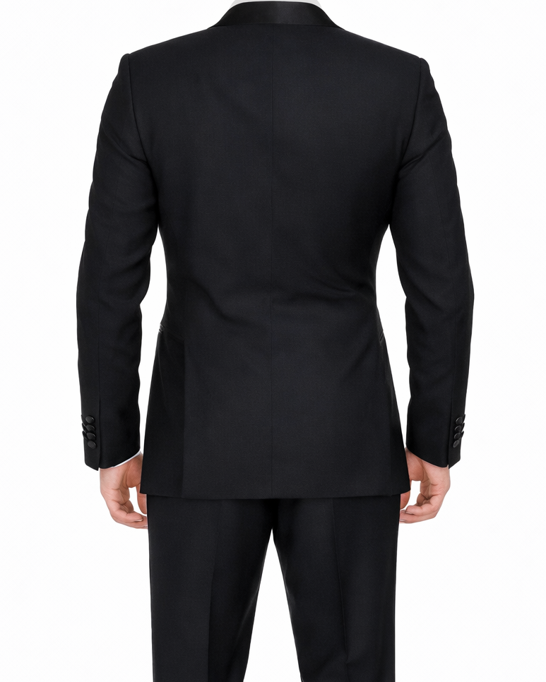 Men's Black Shawl Lapel Wool Slim Fit Tuxedo