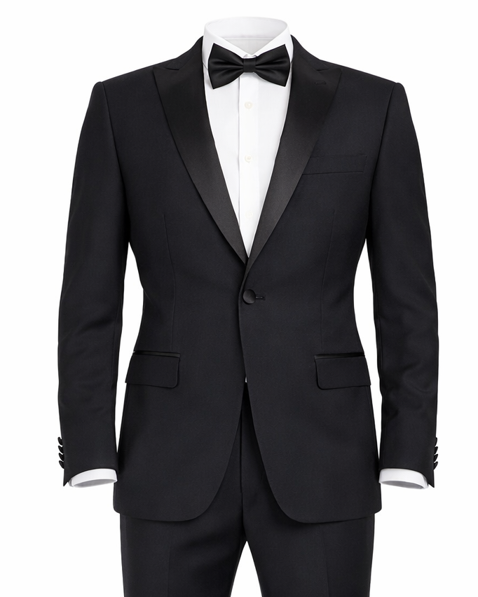 Men's Black Peak Lapel Wool Slim Fit Tuxedo