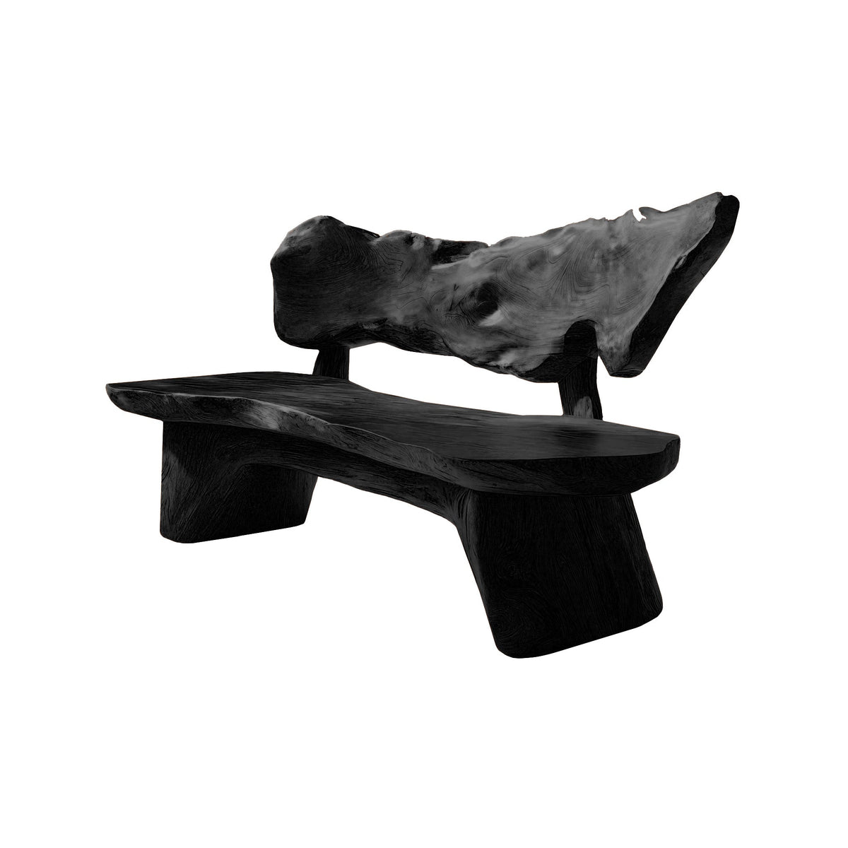 Handcrafted Solid Hardwood Outdoor Bench with Live Edge Backrest in Black finish