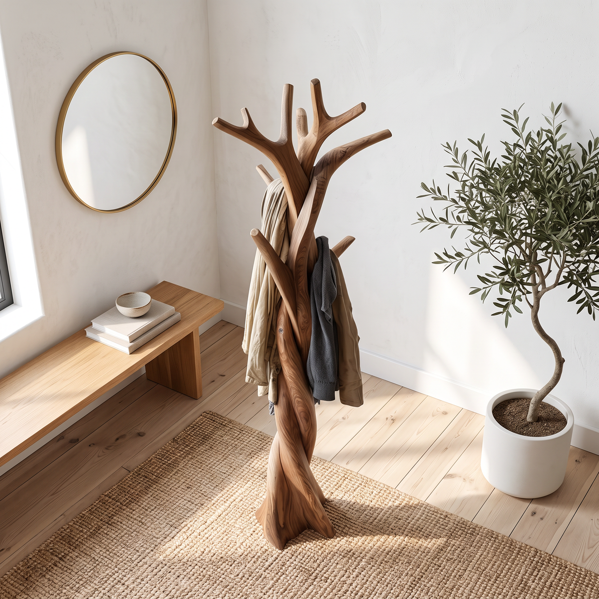 Twisted Tree Branch Solid Wood Coat Rack for Entryway - view 2