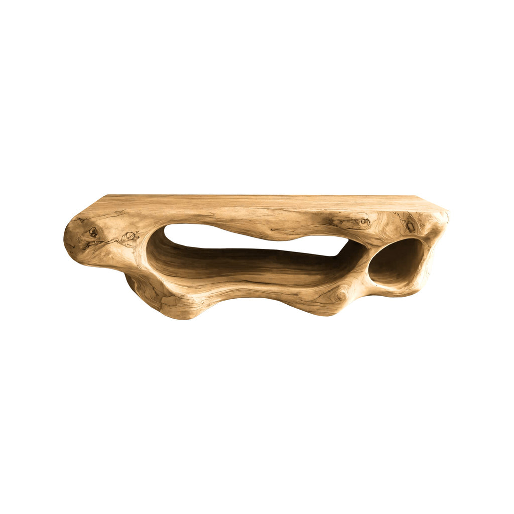 Sculpted Solid Wood Floating Vanity with Open Storage Cavities in Natural Oak finish