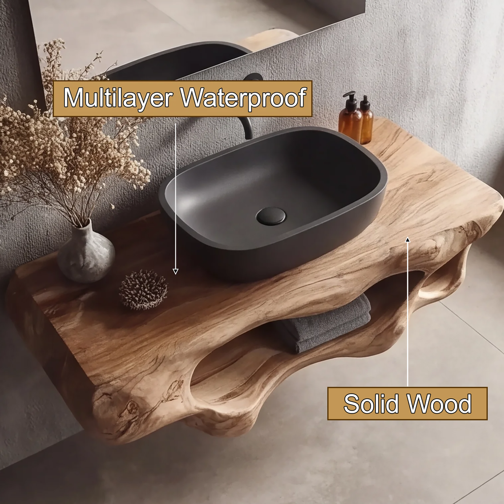 Sculpted Solid Wood Floating Vanity with Open Storage Cavities - view 3